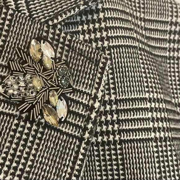 INC Glen Plaid Pea Coat Black White Embellished Small Rose Embroidery - Picture 12 of 12